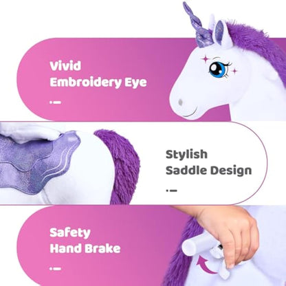 PonyCycle Essential Model E Ride on Unicorn Kids Scooter with Brake (Purple/Size 3 for Age 3-4) Pony Cycle Toddler Rocking Unicorn Mechanical Riding Toy - E313