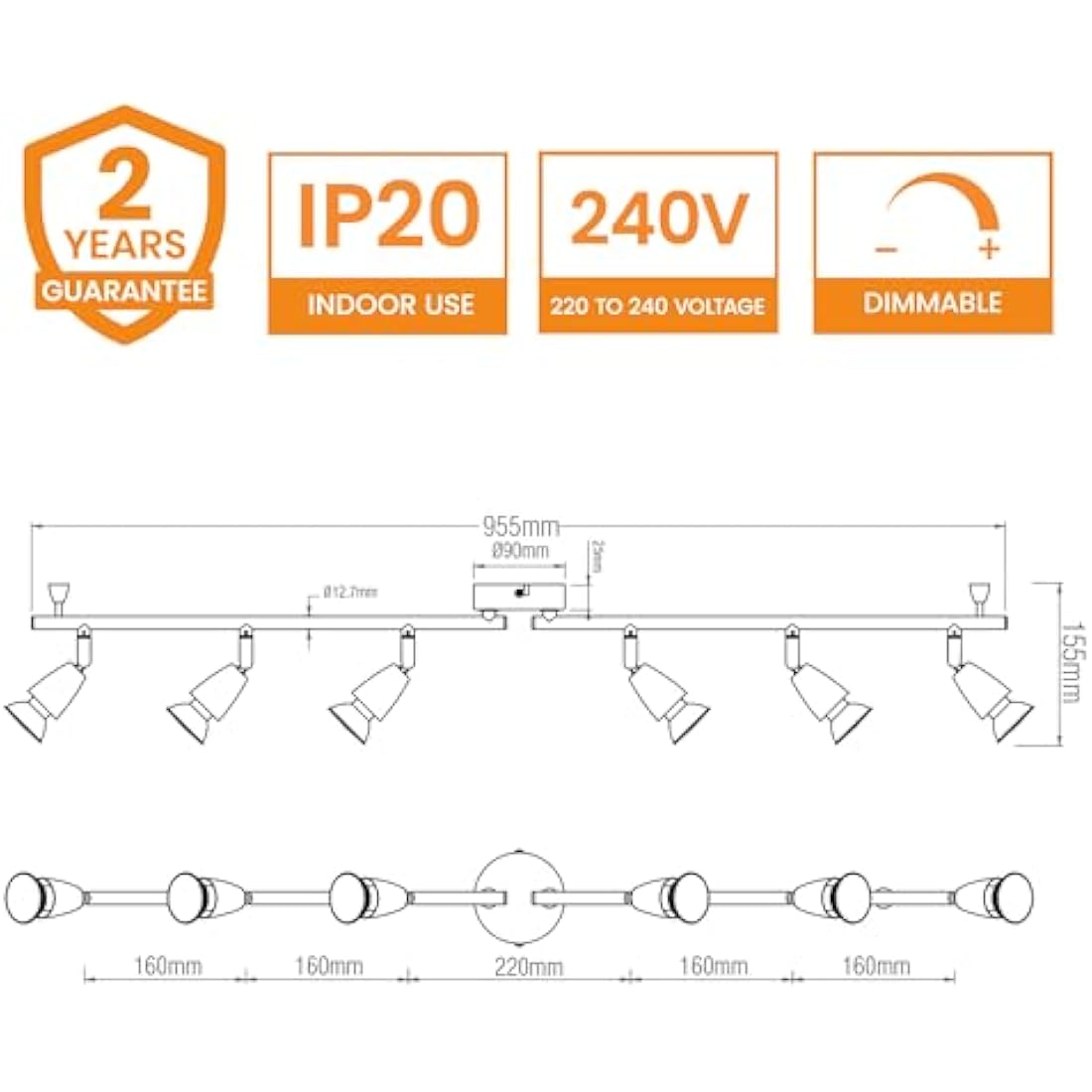 National Lighting Led Celing Lights Rotatable, 6 Way Ceiling Spolights, Satin Silver Finish, for Living Room, Kitchen, Bedroom, GU10 Led Compatible