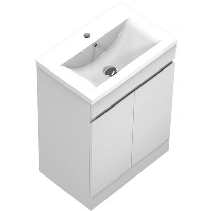 Biubiubath 500mm Bathroom Sink Unit with Basin Gloss White 2 Soft Close Doors Freestanding Bathroom Suite with Vanity Unit Modern Handless Design