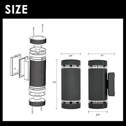 CELAVY Outdoor Wall Lights Up Down, Outside Wall Lights Mains Powered, IP65 Waterproof Porch Light Front Door Lamp Modern GU10 Aluminium, External Round LED Wall Lighting Sconce for House, Black