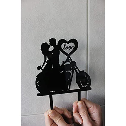 CARISPIBET Crescent Moon with Groom and Bride Hug Wedding Cake Topper Theme Party Cake Acrylic Silhouette Decoration