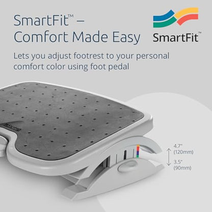 Kensington Adjustable Ergonomic Foot Rest - SoleMate Plus Under Desk Foot Rest for Improved Posture, Siatica and Orthopedic Relief - Grey (56146) , 450 x 350 mm