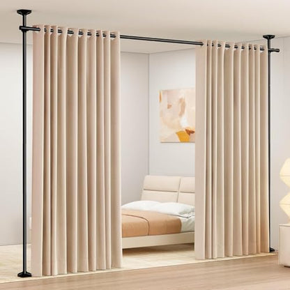WELDUN Room Divider Curtain Rods, Floor Standing drapery rod, No Drill Damage Free Stand Alone Curtain Rods, Heavy Duty Vertical Tension Curtain