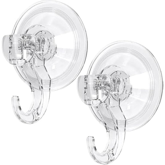 GlobaLink Suction Hooks, Clear Reusable Heavy Duty 3KG Vacuum Suction Cup Hooks, Plastic Suction Hanger Vacuum Seamless Sucker Hook for Bathroom Kitchen Window Bags Coats Xmas Wreath, 2 Pack