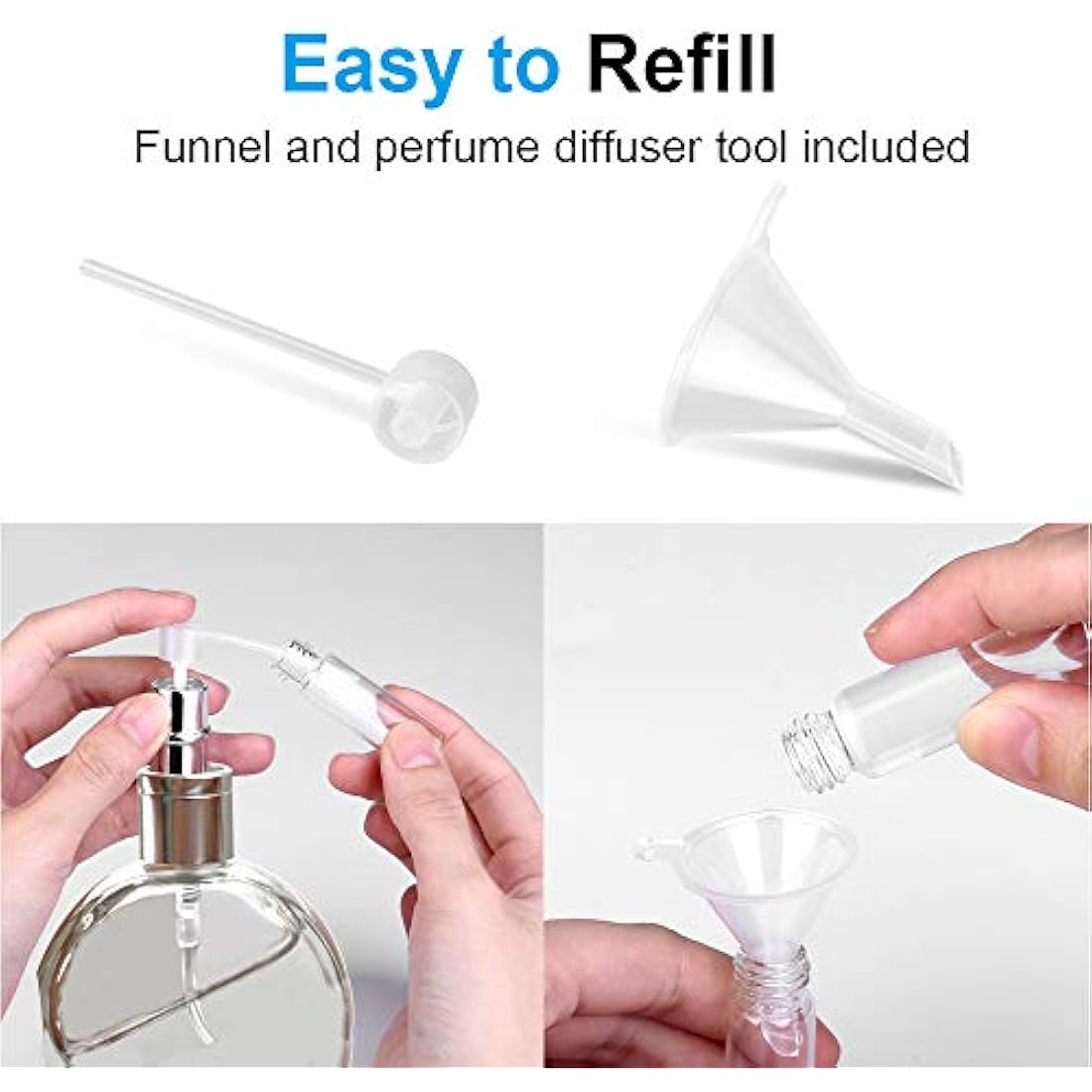 Zingso Refillable Travel Perfume Atomiser Bottles, 3 Pcs 6ml Mini Portable Spray Bottles Aftershave Empty Funnel and Diffuser Tool, (Black+silver+purple) (FYC22PBS+A2-FBA-SL)