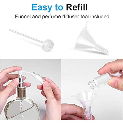 Zingso Refillable Travel Perfume Atomiser Bottles, 3 Pcs 6ml Mini Portable Spray Bottles Aftershave Empty Funnel and Diffuser Tool, (Black+silver+purple) (FYC22PBS+A2-FBA-SL)
