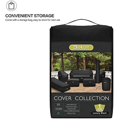Dokon Garden Furniture Covers Waterproof Heavy Duty 600D Oxford Fabric Garden Table Cover with Air Vent Windproof Anti-UV Outdoor Table and Chairs Covers, Patio Set Cover Round Ø128x71cm - Black