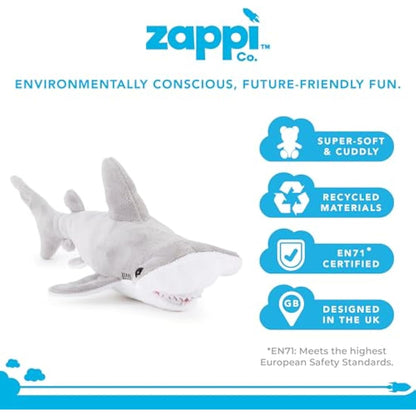 Zappi Co Ultra Soft Hammerhead Shark Plush Toy (26cm Length) - 100% Recycled, Eco-Friendly, Newborn Gift, Realistic Lifelike
