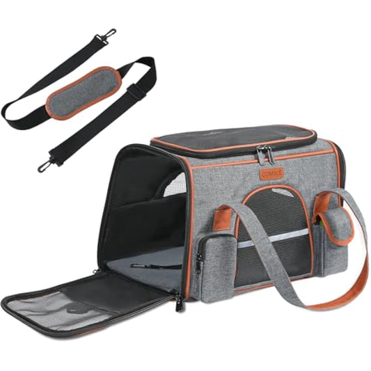 COMSLE Pet Carrier Bag Large for Cat Dogs up to 8kg, Airline Approved Portable Dog Travel Bag Suitable for Long and Short Trips with 5 Sides Breathable Mesh, Soft Removable Mat and Shoulder Strap