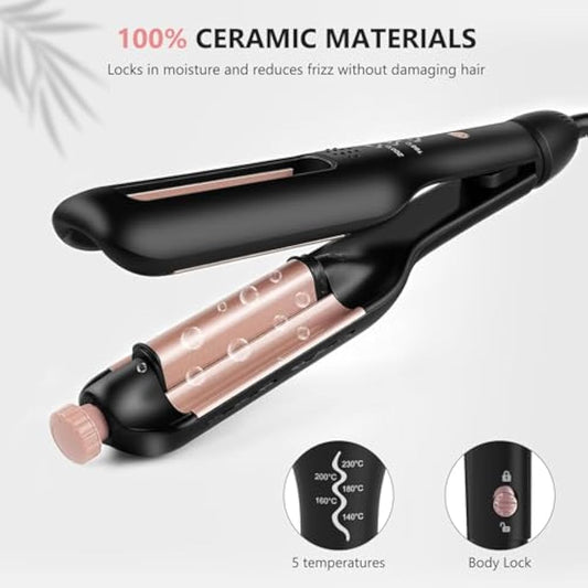janelove Hair Waver for Short Hair - Adjustable Hair Curler for Beach Waves,4-in-1 Wavy Styles Choices -22mm-25mm-28mm-32mm Curling Wand