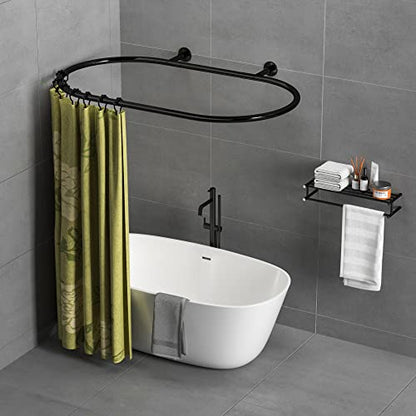 Sikaiqi Al alloy Oval Shower Curtain Rod Hoop Square Shape Bathroom Rod for Clawfoot Tub Free Standing Tubs (Black)
