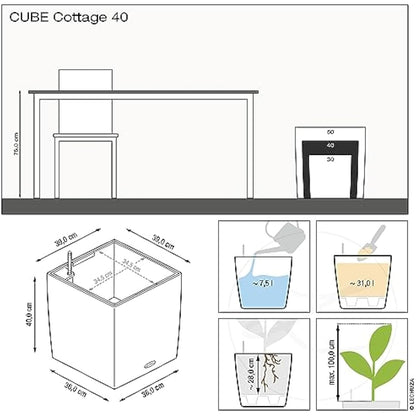 Lechuza Self Watering Plant Pots CUBE Cottage 40 Rattan Look Plastic Garden Outdoor Indoor Planter with Drainage Hole H40 L40 W40 cm Granite
