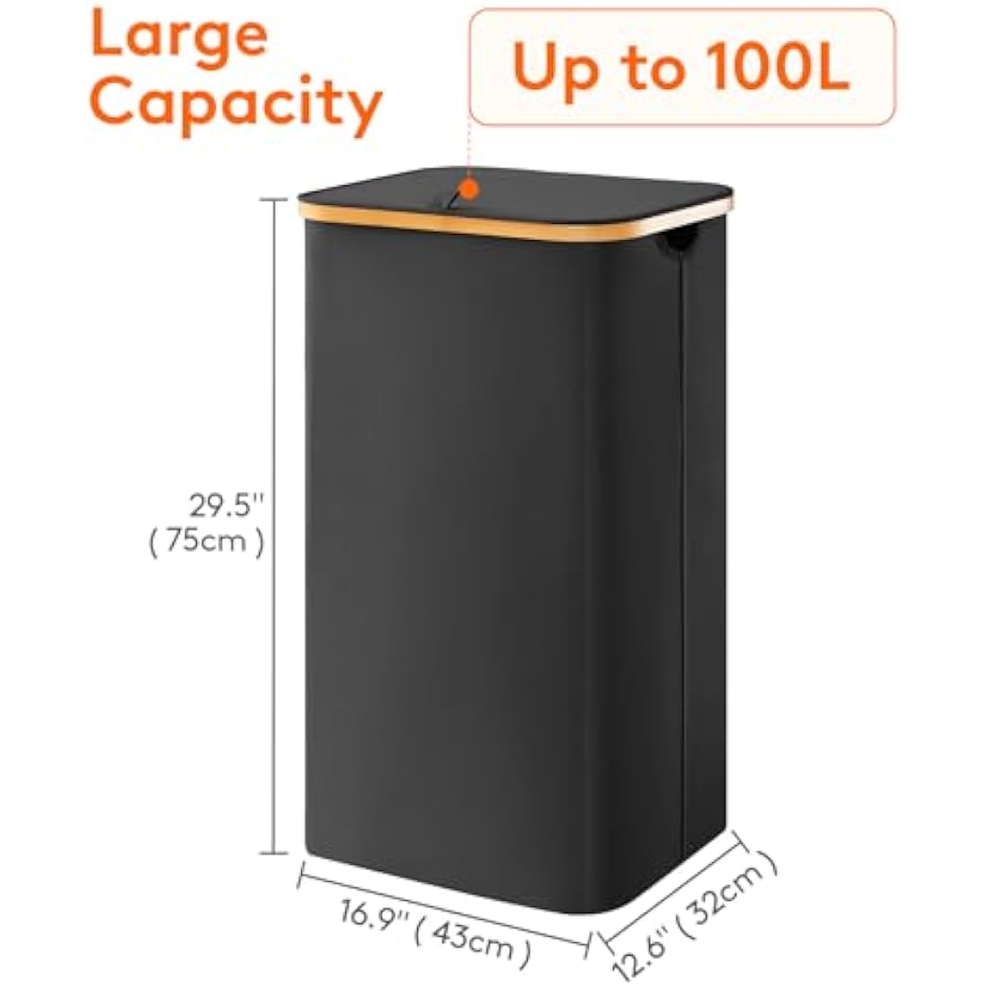 Lifewit 100L Laundry Basket with Lid, Clothes Hampers for Laundry with Bamboo Handles and A Removable Laundry Bag, Large Foldable Laundry Hamper for Bedroom, Bathroom, Dorm, Laundry Room, Black