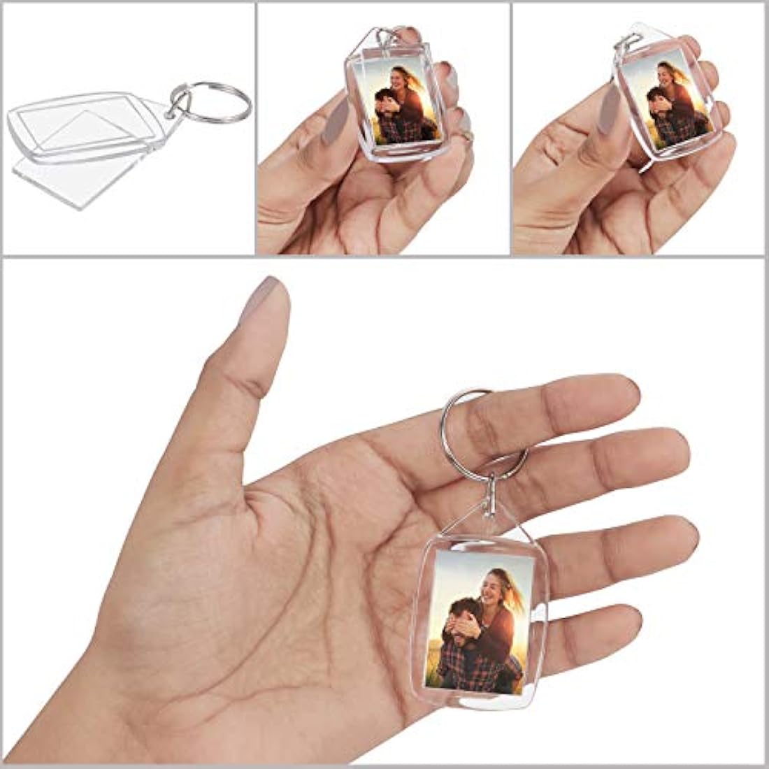 Kurtzy Blank Photo Insert Key chains (50 Pack) - Each Key ring is 3.2 x 5.4cm - Translucent Clear Acrylic Key Rings for Double Sided Photos - Small Picture Frames for Family, Friends, Gifts & Crafts