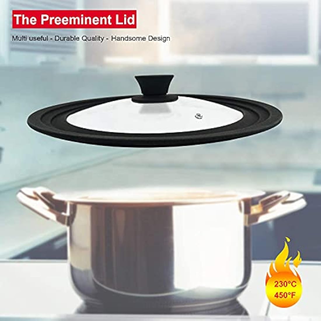 Universal Lid for Pots, Pans and Skillets - Tempered Glass with Heat Resistant Silicone Rim and Fits 18/20/22cm and 26/28/30cm Diameter Cookware