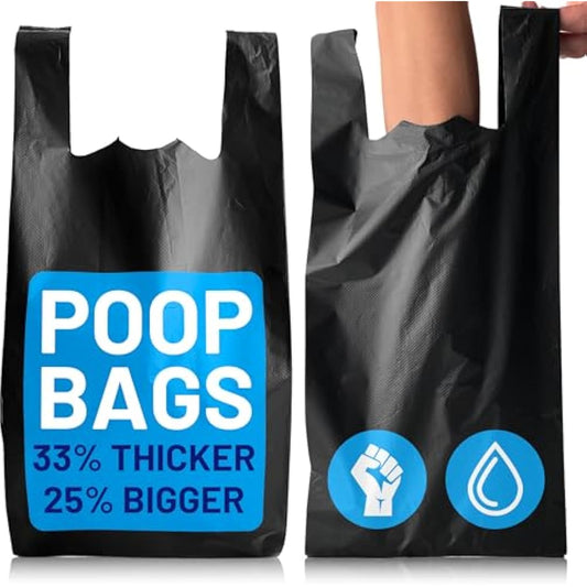 Large Dog Poo Bags - 1000 Pack, 33% Thicker & 25% Larger Poop Bag with Easy Tie Handles, 100% Leak Proof, Odour Free Pet Waste Disposal, Discreet Opaque Black