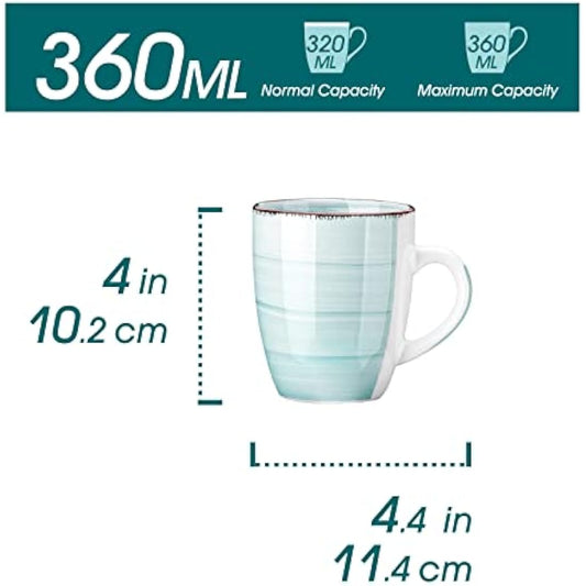 vancasso Bonita Mugs Set of 6, 360ml Stoneware Coffee Cup and Mug, Microwave & Dishwasher Safe Tea Cups, Large Mugs for Hot Drinks, Cool Color