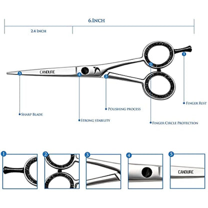 CANDURE Hairdressing Barber Hair Scissor for Professional Hairdressers Barbers Stainless Steel Hair Cutting Shears - For Salon Barbers, Men, Women, Children and Adults