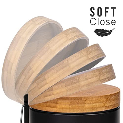 Kazai. 3L Designer Bathroom Bin | Superior Bamboo | Soft Closing | Anti-Finger | Black