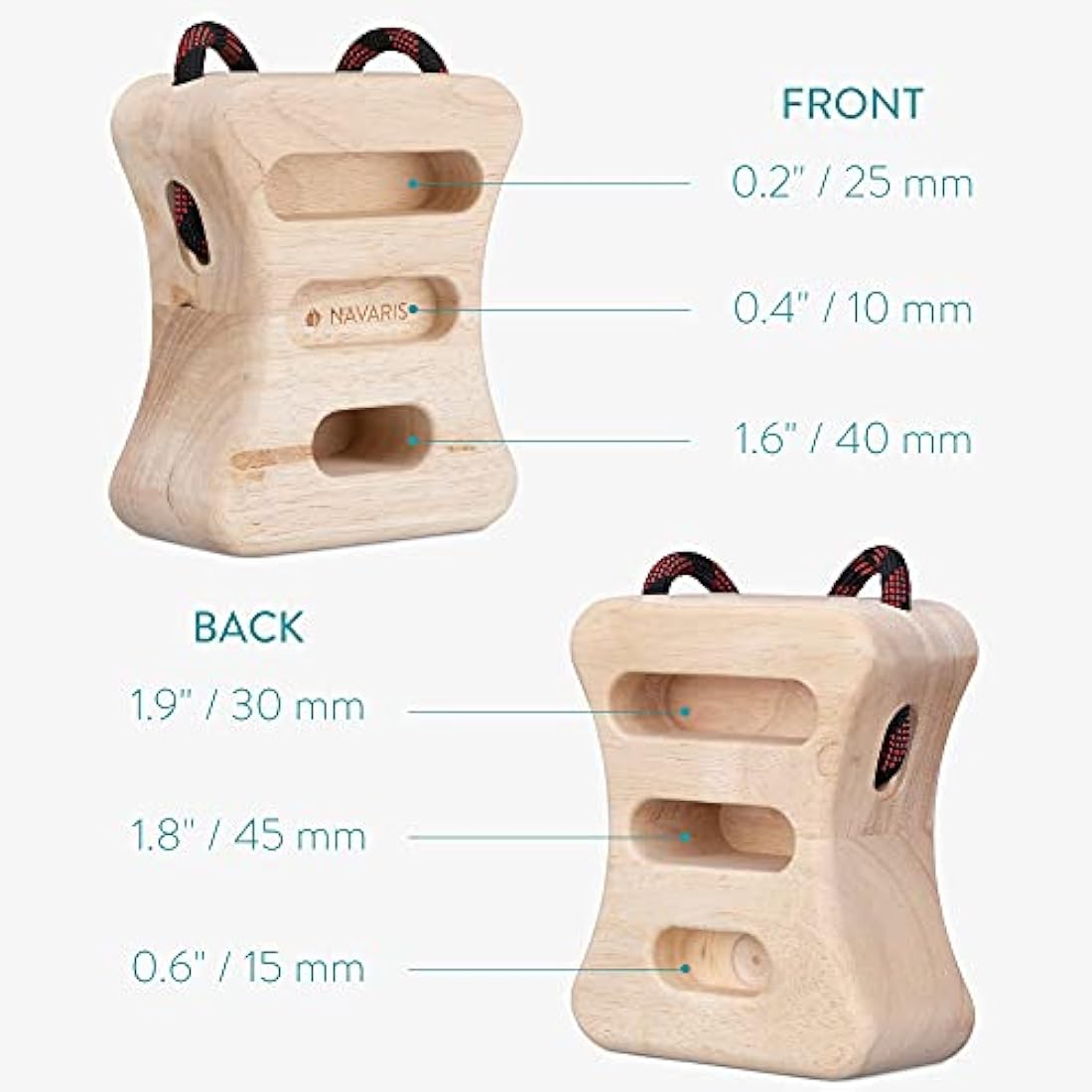 Navaris Rock Climbing Fingerboards - Set of 2x Wooden Hangboard Fingerboard Hanging Block for Training Fingers, Rock Climbers - Bouldering Hang Blocks
