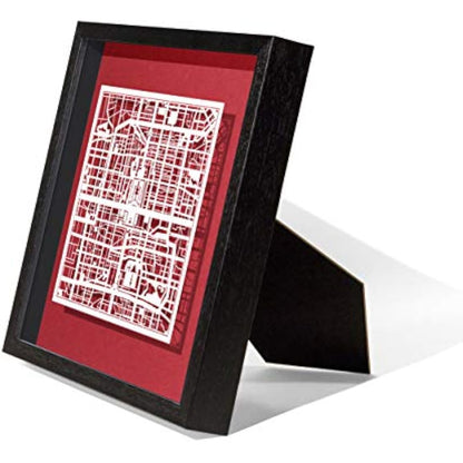 O3 DESIGN STUDIO Beijing Paper Cut Map framed, White map, Black frame, 9x9 inches, Gift Boxed, 4 background color, self-changing, Paper Art