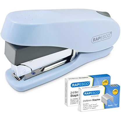 Rapesco 1469 Luna Less Effort Stapler with 2000 Staples, 50 Sheet Capacity, Powder Blue