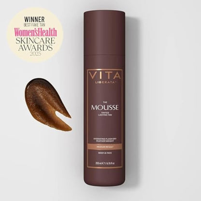 VITA LIBERATA, Tinted Tanning Mousse Medium 200ml & Mitt Bundle, Fast Drying Formula, Tinted for even & streak-free application, Natural & Organic Ingredients, Tanning Mitt for Flawless Application