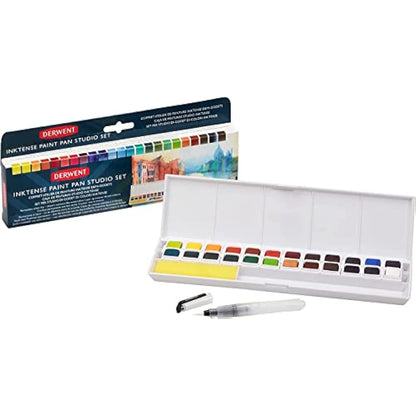 Derwent Inktense Paint 24 Pan Palette, Set of 24, Half Pan Size, Water-Soluble, Ideal for Painting & Crafts on Paper & Fabric, Professional Quality (2305545)
