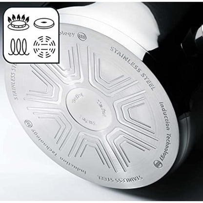 Tefal A704S3 Duetto 3-Piece Frying Pan Set | 20, 24 and 28 cm | Non-Stick Coating | Built-in Temperature Indicator | Suitable for All Hob Types Including Induction | Stainless Steel/Black