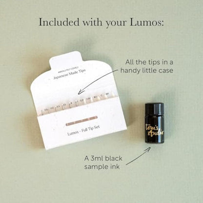 Tom's Studio Lumos Pro Duo Tip (Sage) | Refillable Fineliner, Writing & Brush Pen | Comes with 11 Tips, 3ml Deep Black Ink Sample & 2x Ink Reservoirs