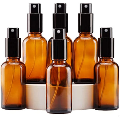 Yizhao 30ml Amber Glass Spray Bottle, Empty fine mist spray Bottles with Metal Cap for Cleaning，Aromatherapy, Essential oil Diffuser,Massage,Hair,Pet – 6 Pcs