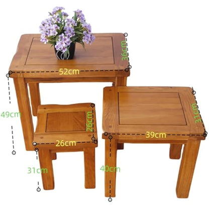 Kemtpase Nesting Table Solid OAK Nest of 3 Tables Wooden Side Nesting Wood End Coffee Lamp Table Rustic Sets