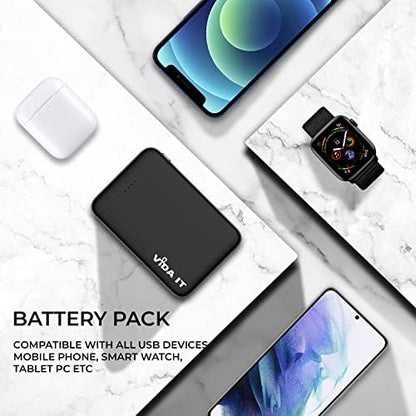 Vida IT Small Power Bank for Heated Vest Scarf Jacket 5V 2A External Battery Pack Portable Charger for iPhone 7 8 X Samsung Galaxy S8 S9 S10 Huawei Android Mobile Phone, 5000mAh Mini USB Power Pack