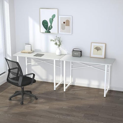 Lutown-Teen 120 cm Folding Desk, Writing Gaming Computer Camping Desk, No Assembly Required Home Office Table, White