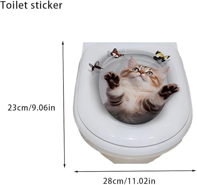 3D Toilet Lid Sticker, Cute Kitten Design Removable Decal Bathroom Decor for Toilet Lid and Tank Covers