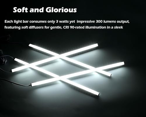 Cefrank V-Shape Under Cabinet Lighting Kit - 4pcs Sleeker 30cm Dimmable LED Light Bars for Showcase Shelf Seamless Illumination - 1200lm, 12W - Pure White (6000K)