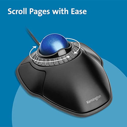 Kensington Orbit Mouse - Wired Ergonomic TrackBall Mouse for PC, Mac and Windows with Scroll Ring, Ambidextrous Design and Optical Tracking - Blue (K72337EU)