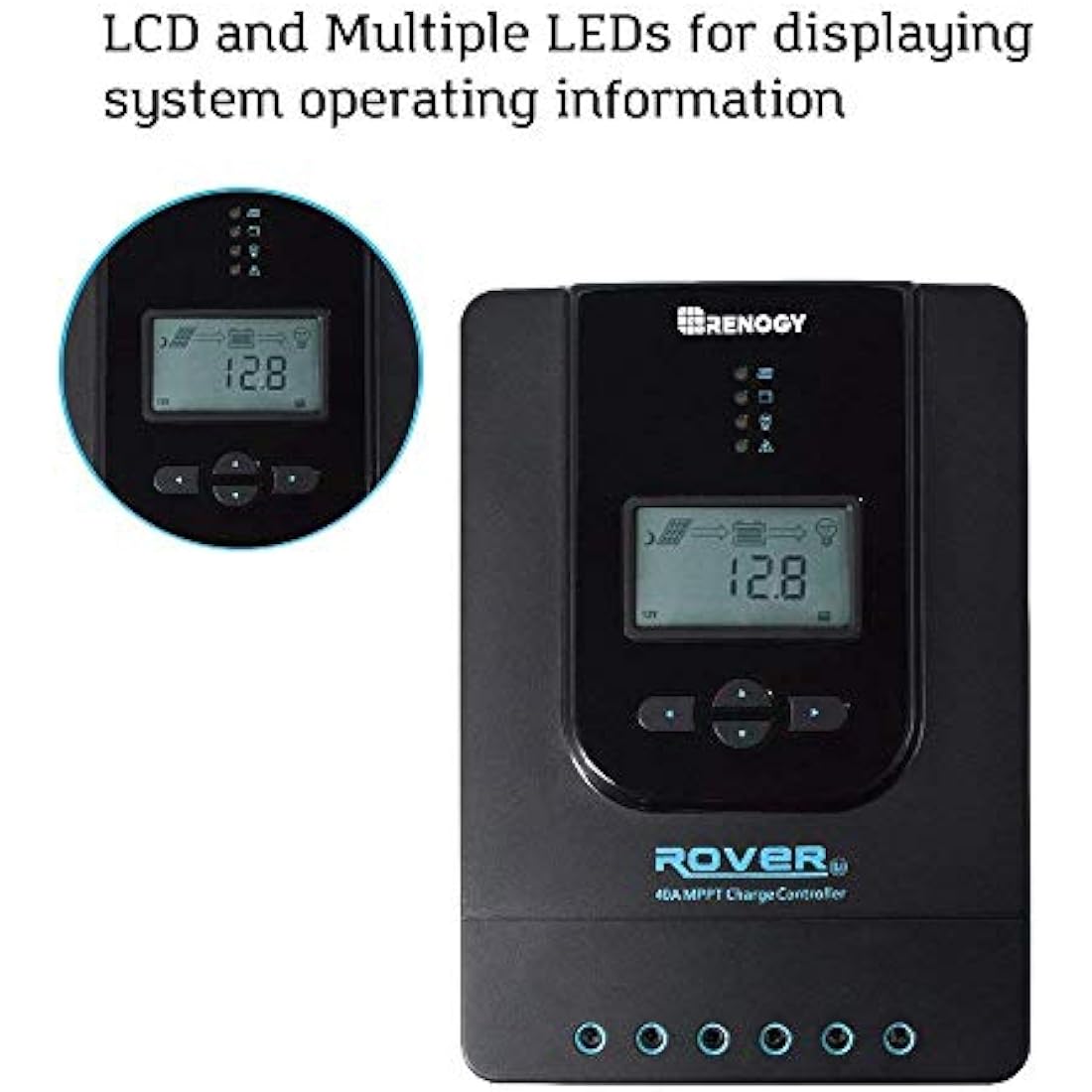 Renogy 40A 12/24V MPPT Solar Charge Controller Bluetooth Solar Charge Controller with LCD Screen for AGM, Gel and Lithium Batteries
