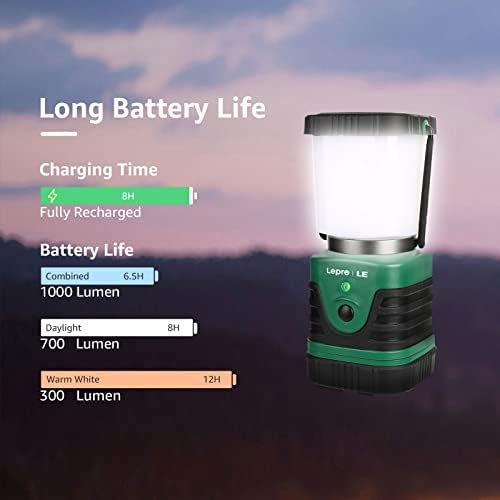 LE Camping Lights Rechargeable, 1000 Lumen Camping Lantern, Dimmable 4 Modes Camping Tent Light with 4400mAh Power Bank, Camping Accessories, Rechargeable Lantern for Outdoors, Power Cuts, Pack of 2