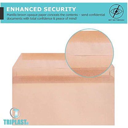 Triplast 250 x DL Manilla Self Seal Security Envelopes (Size: 110x220mm) | Fully Opaque, Self Sealing & Printer Safe Mailing Paper Envelopes | Ideal for Everyday Home, Office & Commercial Use