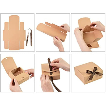 Emartbuy Pack of 12 Square Shaped Presentation Gift Box, 24 cm x 24 cm x 5 cm, Easy Assembly, White Box with Bow Ribbon