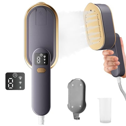 Steam Iron Travel Steamer with LCD Screen, 10S Fast Heat-up 2000W Steamer Clothing with 180 Rotatable Handle, Portable Handheld Clothes Steamer, 3