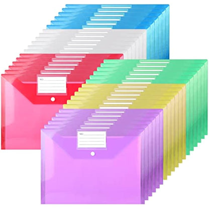 Plastic Wallets - A4 Plastic Folders Document File Folder Plastic Popper Wallet with Label Pocket- 36PCS