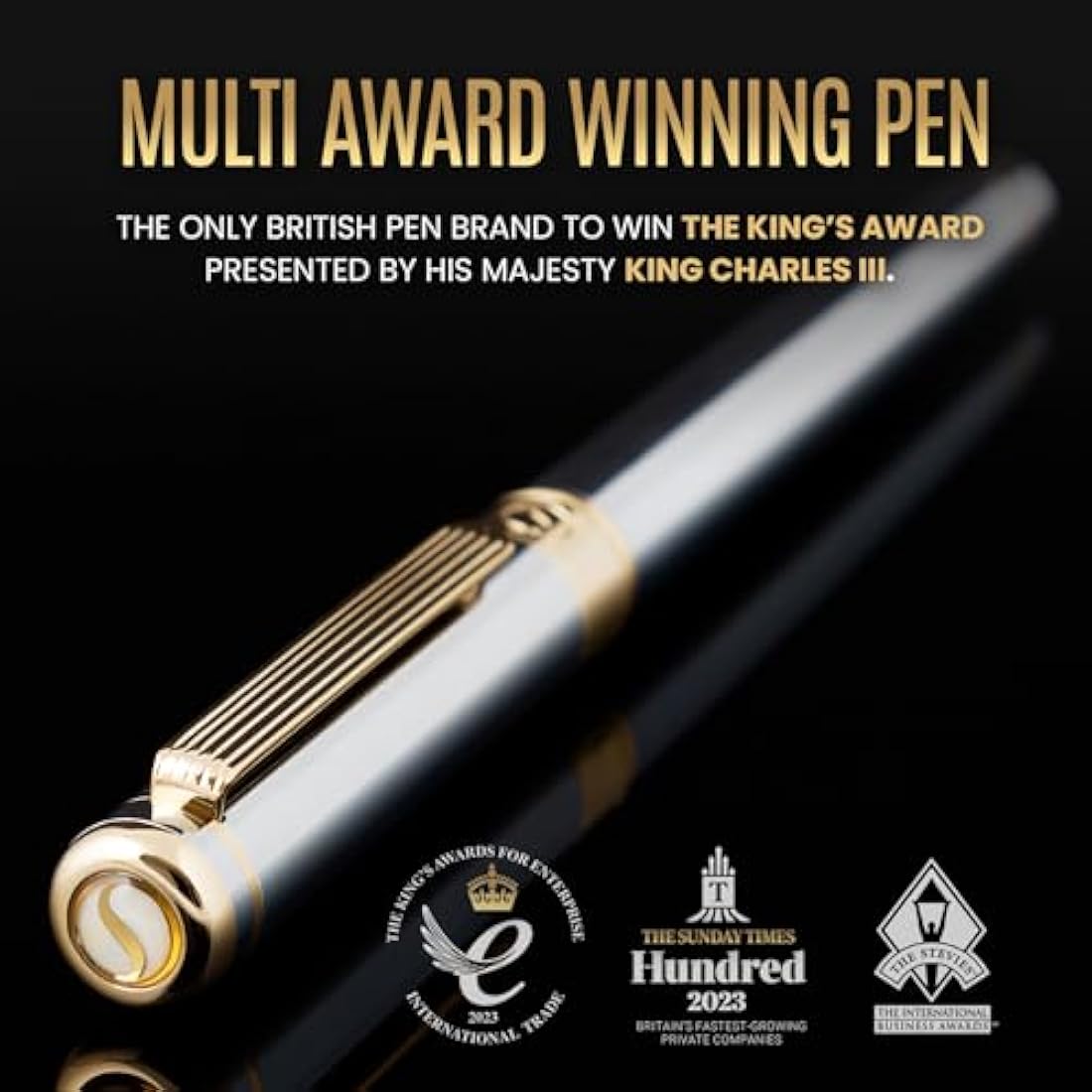 Scriveiner Silver Chrome Fountain Pen - Stunning Luxury Pen, Real Gold Plating, Schmidt Gilded Nib (Fine), Best Pen Gift Set for Men & Women Professional Executive Office Fancy Nice Designer Pen
