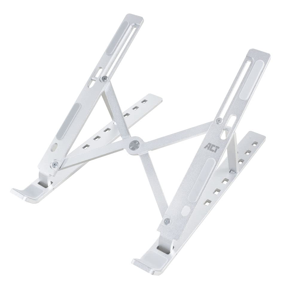 ACT Aluminium Foldable Laptop Stand for Desk (V-Shape), Ergonomic Laptop Riser up to 15.6”, Adjustable Height 6 Positions