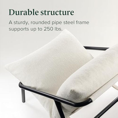Zinus Ada Accent Sling Chair 78x78x89 cm - Metal Framed Armchair with Shredded Foam Cushioning - Boucle Accent Chair