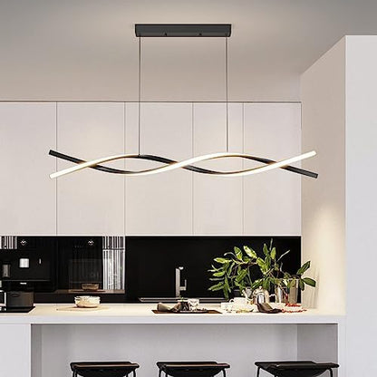 Mikeru 120CM Wave Pendant Light, Black Creative LED Dining Lights 3000/4500/6000K Dimmable 10% to 100% Pool Table Lighting Adjustable Kitchen Island Lamp for Living Room, Bedroom