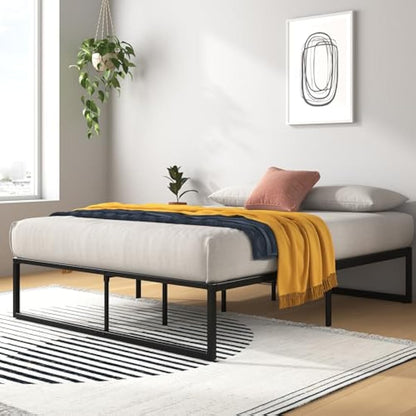 Zinus Lorelai King size Bed frame - Bed 150x200 cm - 36 cm Height with Underbed storage - Metal Platform Bed frame with Steel slat support - Black