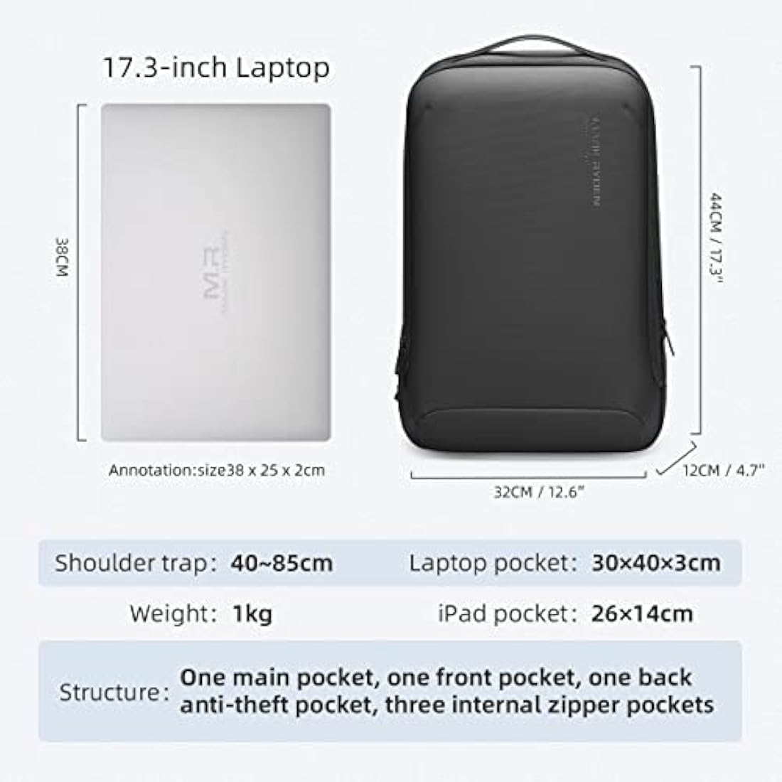 MARK RYDEN Slim Hard Shell Laptop Backpack, Lightweight Laptop Rucksack For 17.3 inch,Waterproof Business Work backpack For Men Women-Black