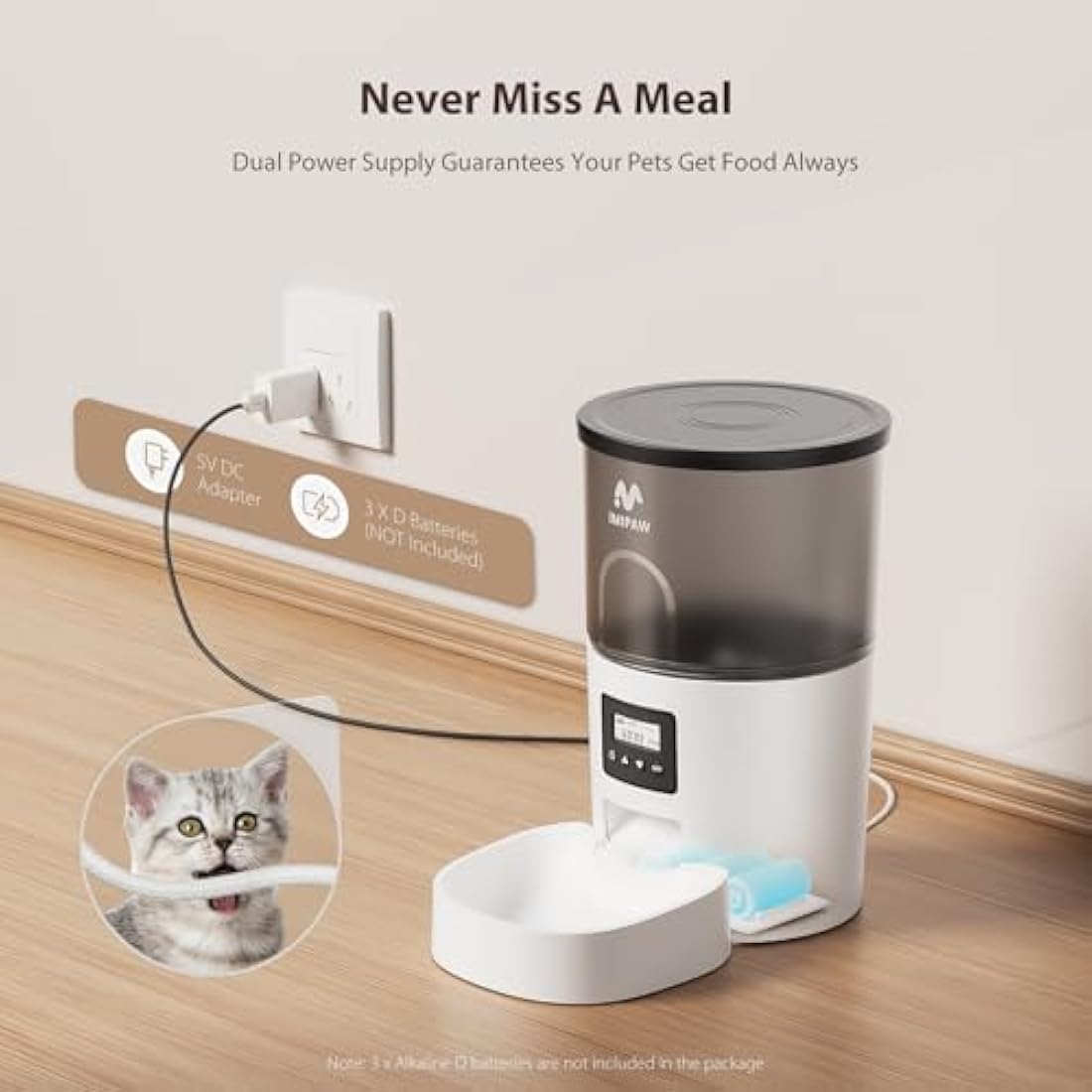 IMIPAW Automatic Cat Feeder, Pet Food Dispenser with Programmable Timer, 1-6 Meals Per Day, Button Control Lockable Lid, 3L Smart Auto Pet Feeders for Cats and Small Dogs